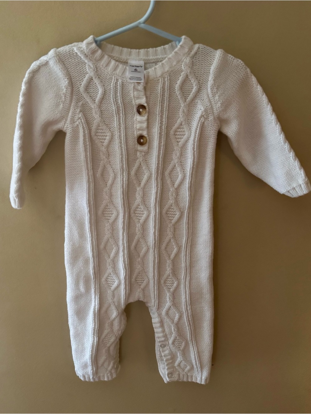 Carter's Ivory White Cable Knit Jumpsuit Romper Henley 6 Months
